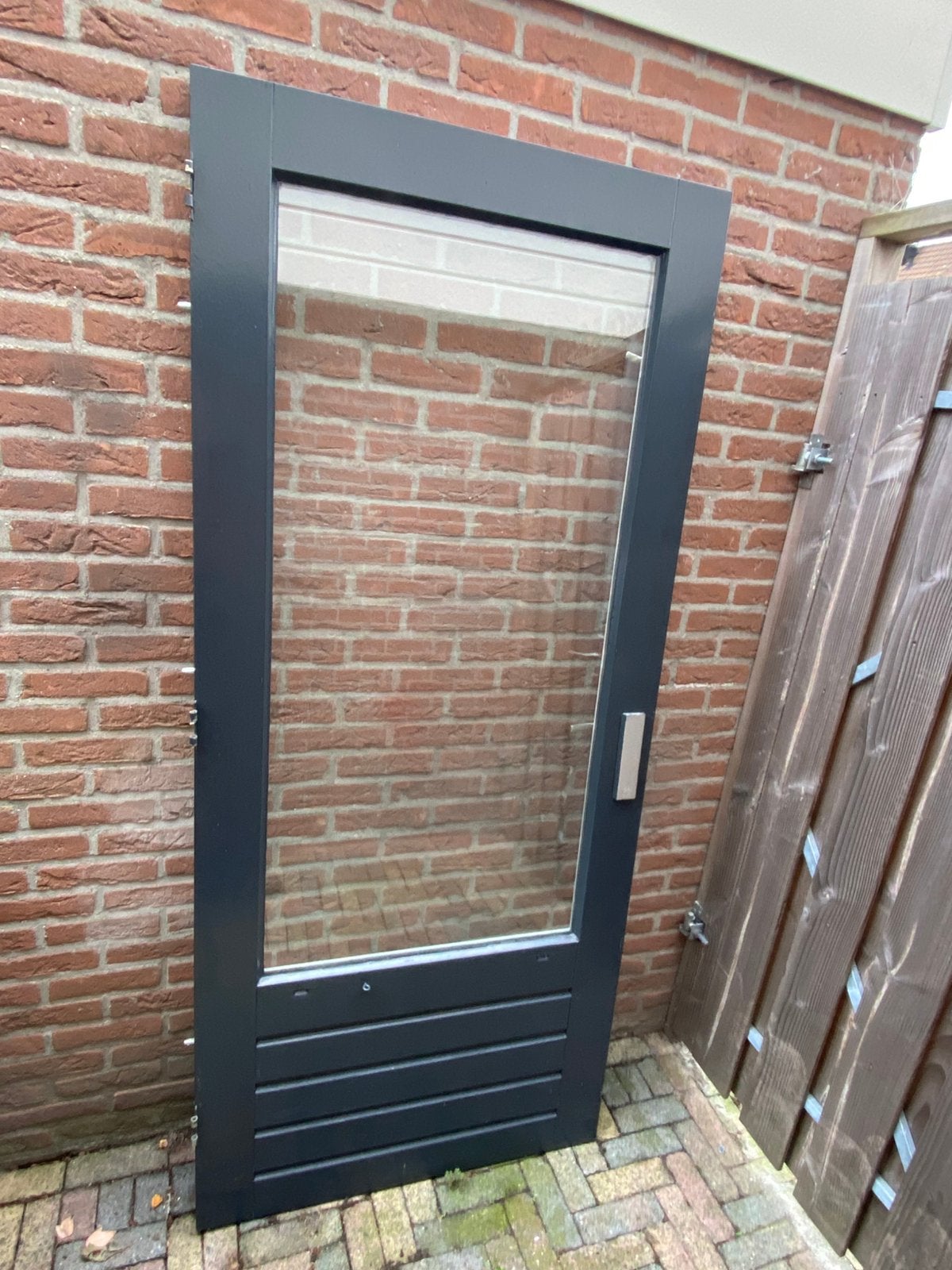 Achterdeur van hardhout met dubbelglas., Doe-het-zelf en Verbouw, Ophalen, 80 tot 100 cm, 200 tot 215 cm, Glas