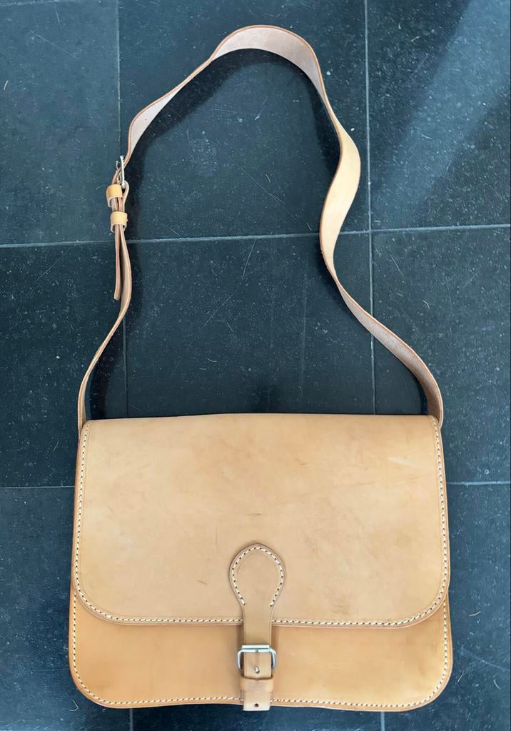Natuurlijk lederen postman bag cross body - Nieuwstaat, Ophalen of Verzenden, Nieuw, Beige, Overige typen
