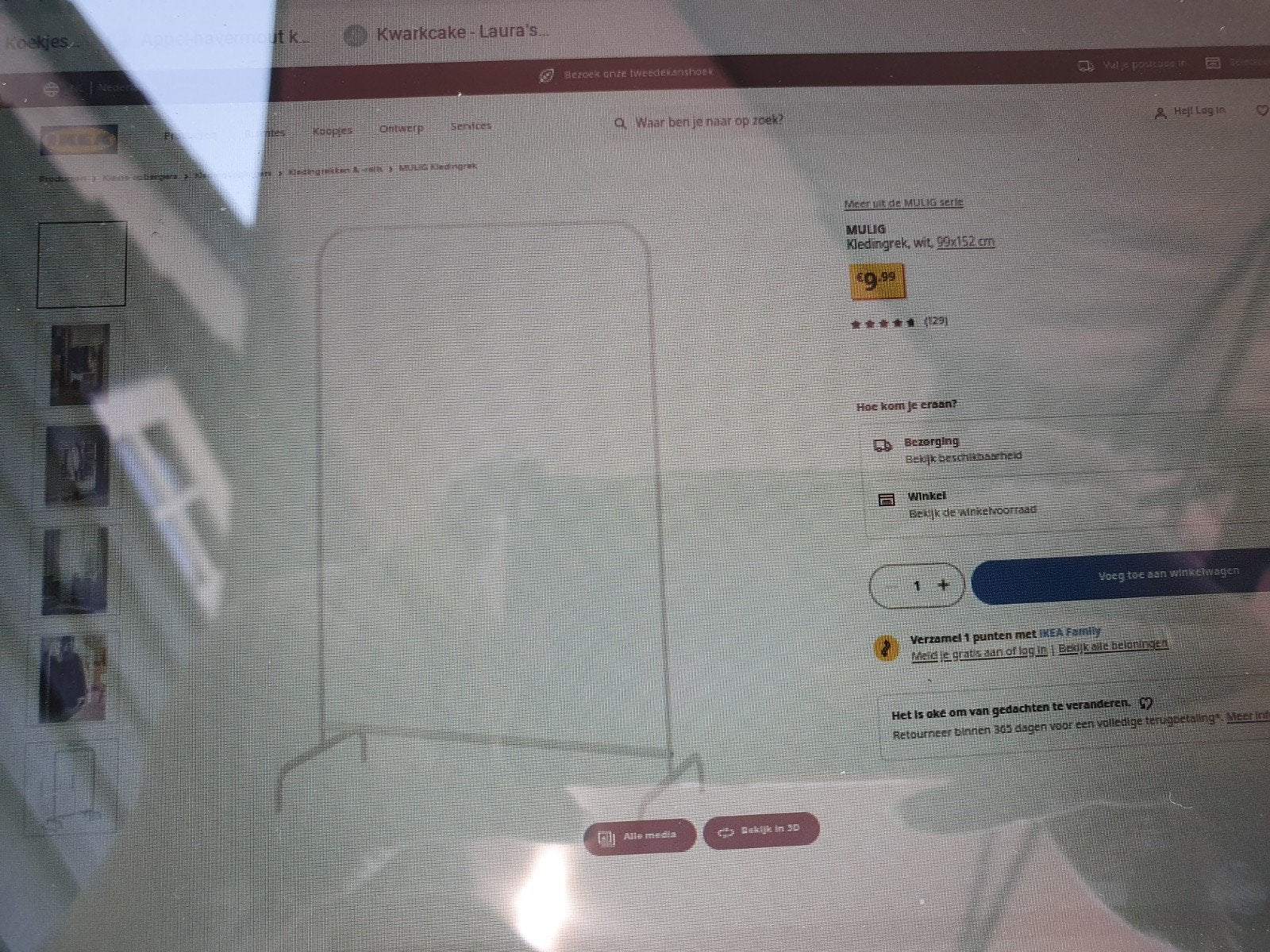 IKEA MULIG Kledingrek wit, 99x152 cm - Zo goed als nieuw, Huis en Inrichting, Kasten | Kledingkasten, Ophalen, 50 tot 100 cm, Zo goed als nieuw