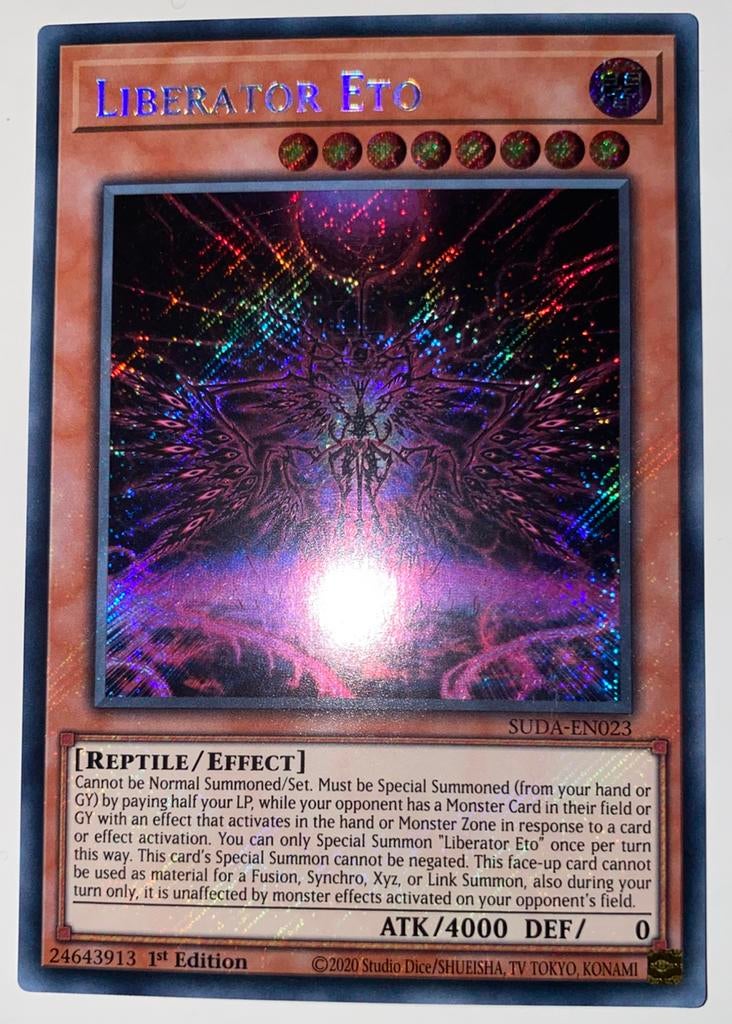 Yu-Gi-Oh! Liberator Eto SUDA 1st Edition !, Ophalen of Verzenden, Zo goed als nieuw, Losse kaart, Foil