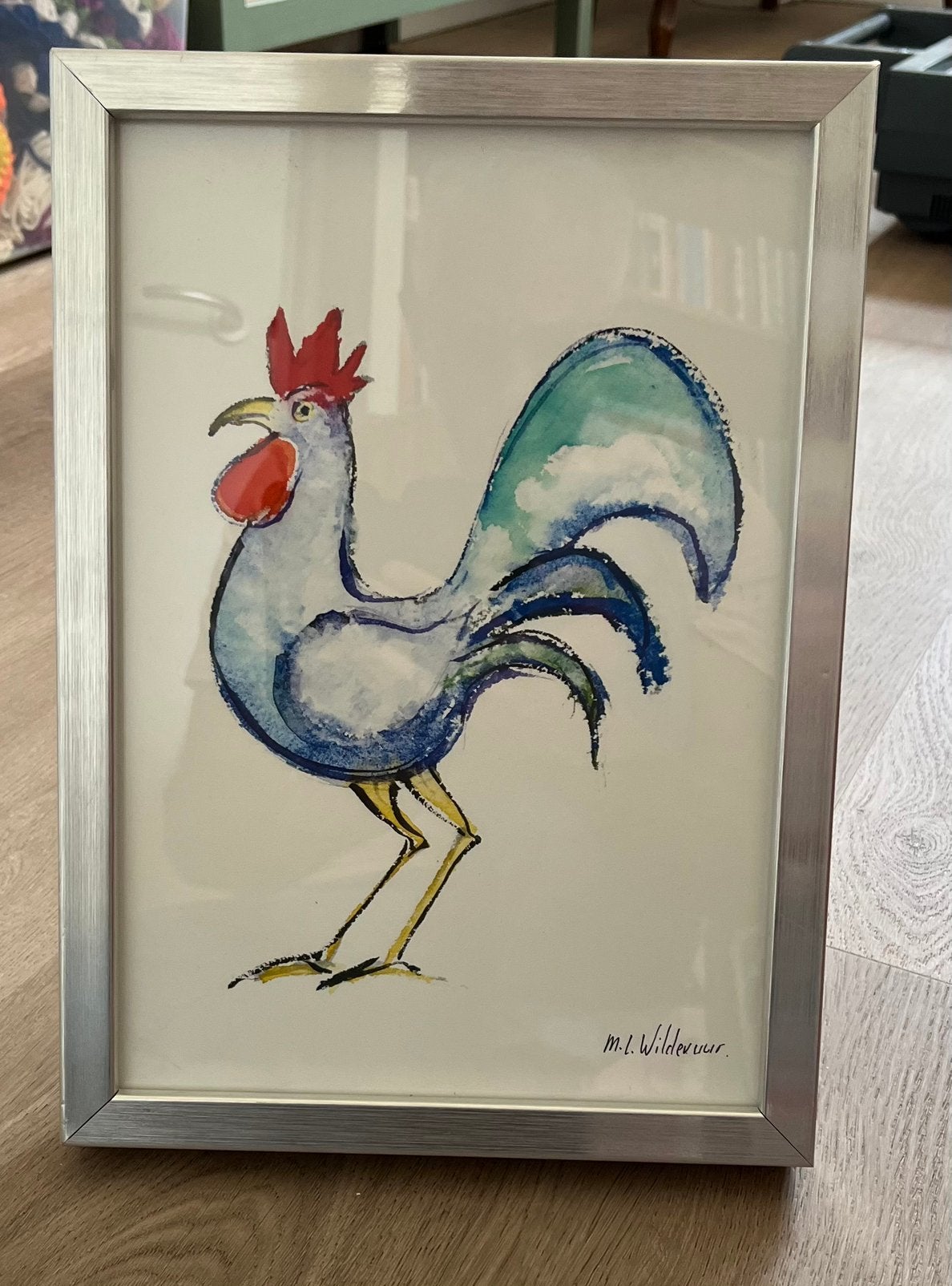Maya Wildevuur - Haantje, Antiek en Kunst, Ophalen, Aquarel, Handgeschilderd, Papier/karton