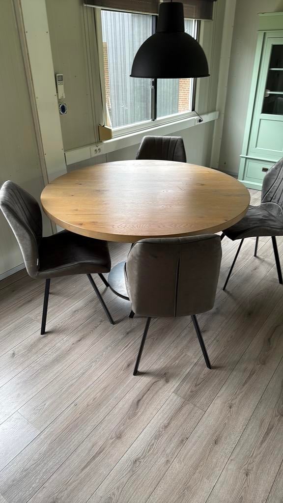 Massieve ronde eiken tafel, 140cm doorsnee, Ophalen, Zo goed als nieuw, Rond, 100 tot 150 cm
