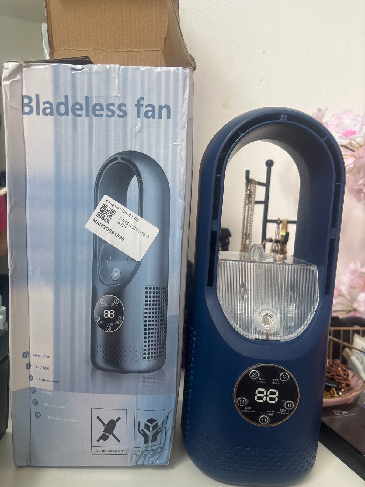 Bladeless ventilator met luchtbevochtiger en LED-licht, Ophalen of Verzenden, Nieuw, Torenventilator