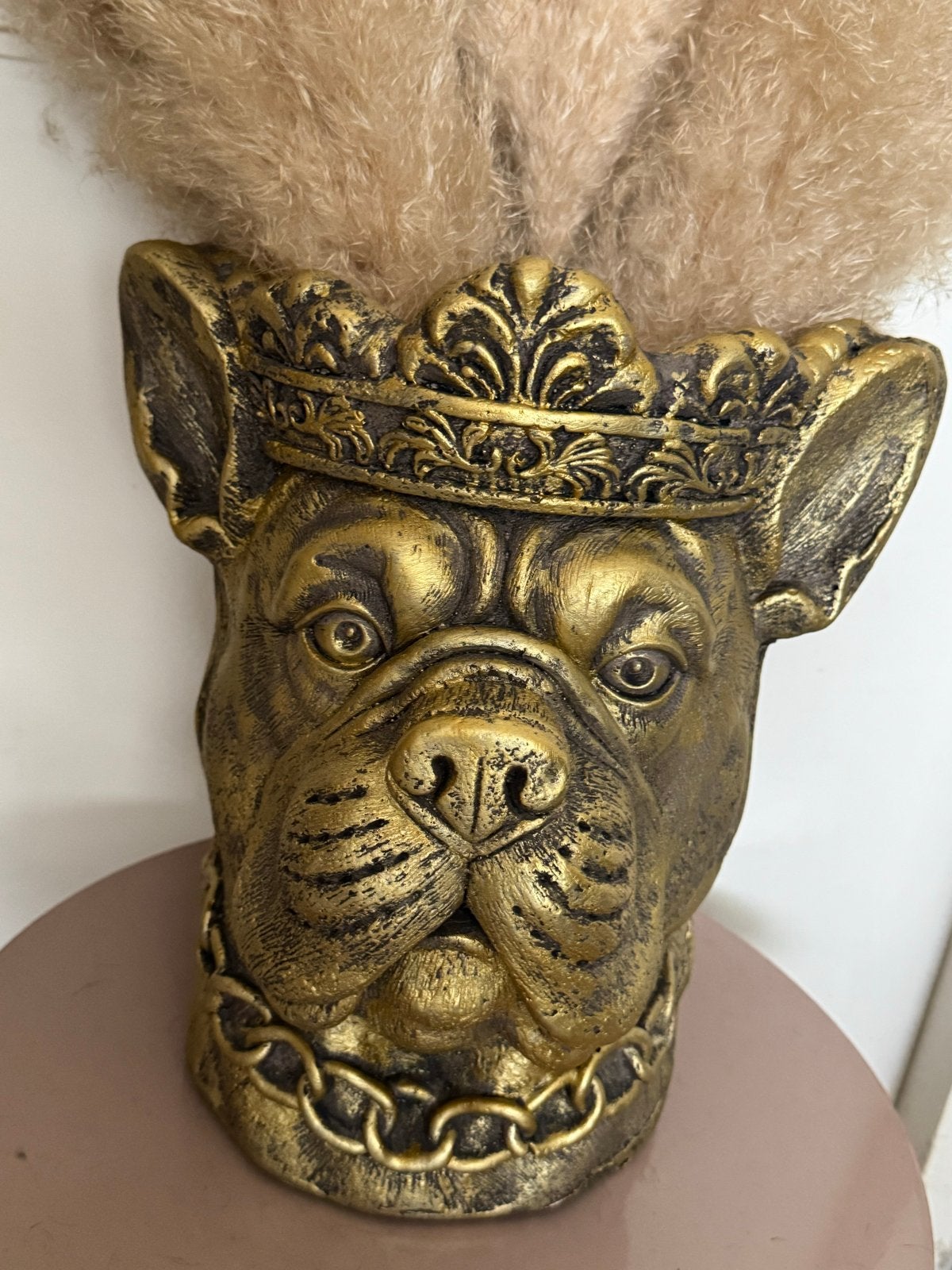 Gouden Hondenhoofd Vaas/Pot met Kroon, Ophalen, Overige materialen, Overige stijlen, Zo goed als nieuw