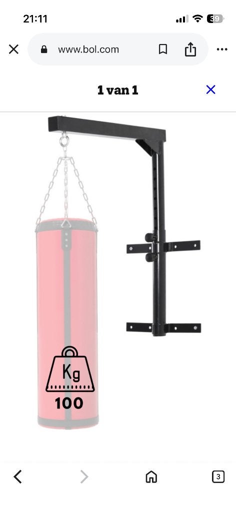 Muurbeugel bokszak 100 KG, Ophalen, Gebruikt, Overige