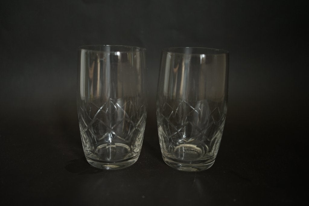 antiek vintage waterglas 2x glas geslepen olijf ruit, Ophalen of Verzenden