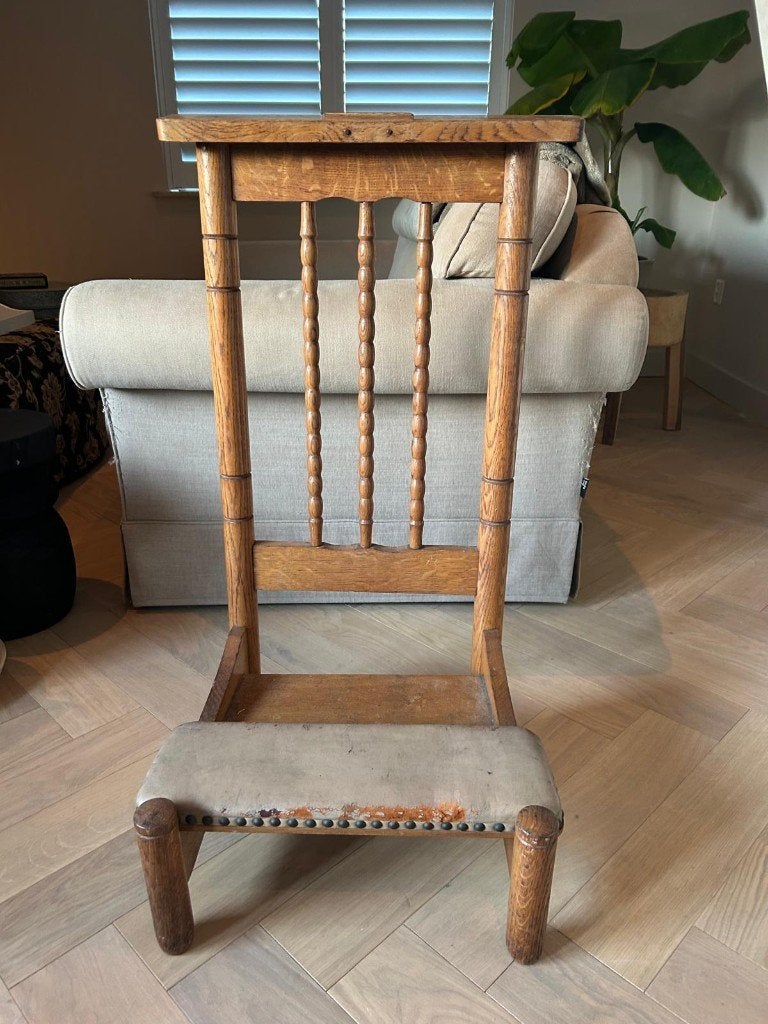 Antieke Franse eiken bidstoel  (opknapper), Ophalen
