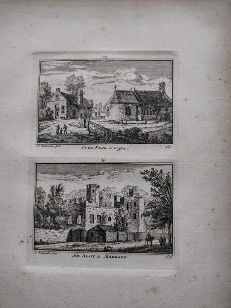 229-230 Zuilen en Maarssen Kerk en Slot Kopergravure dl 3, Antiek en Kunst, Ophalen of Verzenden