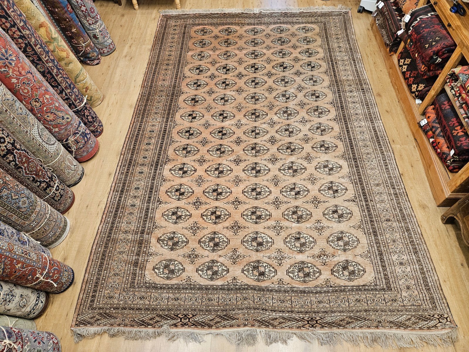 Vintage handgeknoopt oosters tapijt bochara 358x222, Tweedehands, Perzisch, 200 cm of meer, 200 cm of meer