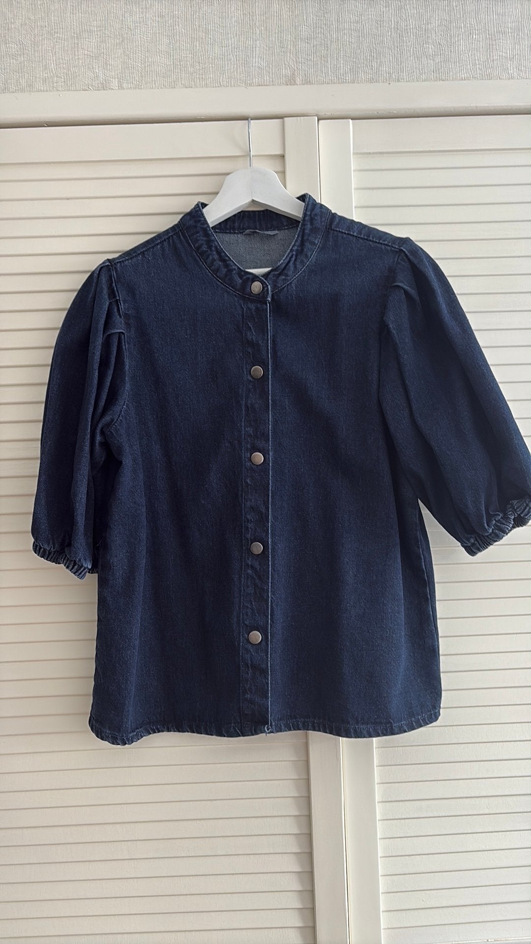 Spijkerblouse pofmouw mt 38. Als nieuw!, Ophalen of Verzenden, Zo goed als nieuw, Maat 38/40 (M), Blauw