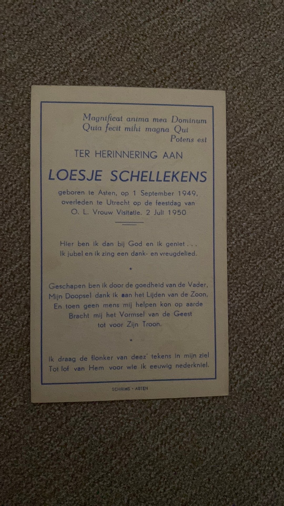 10 maanden Loesje Schellekens 1949 Asten 1950 Utrecht, Ophalen of Verzenden