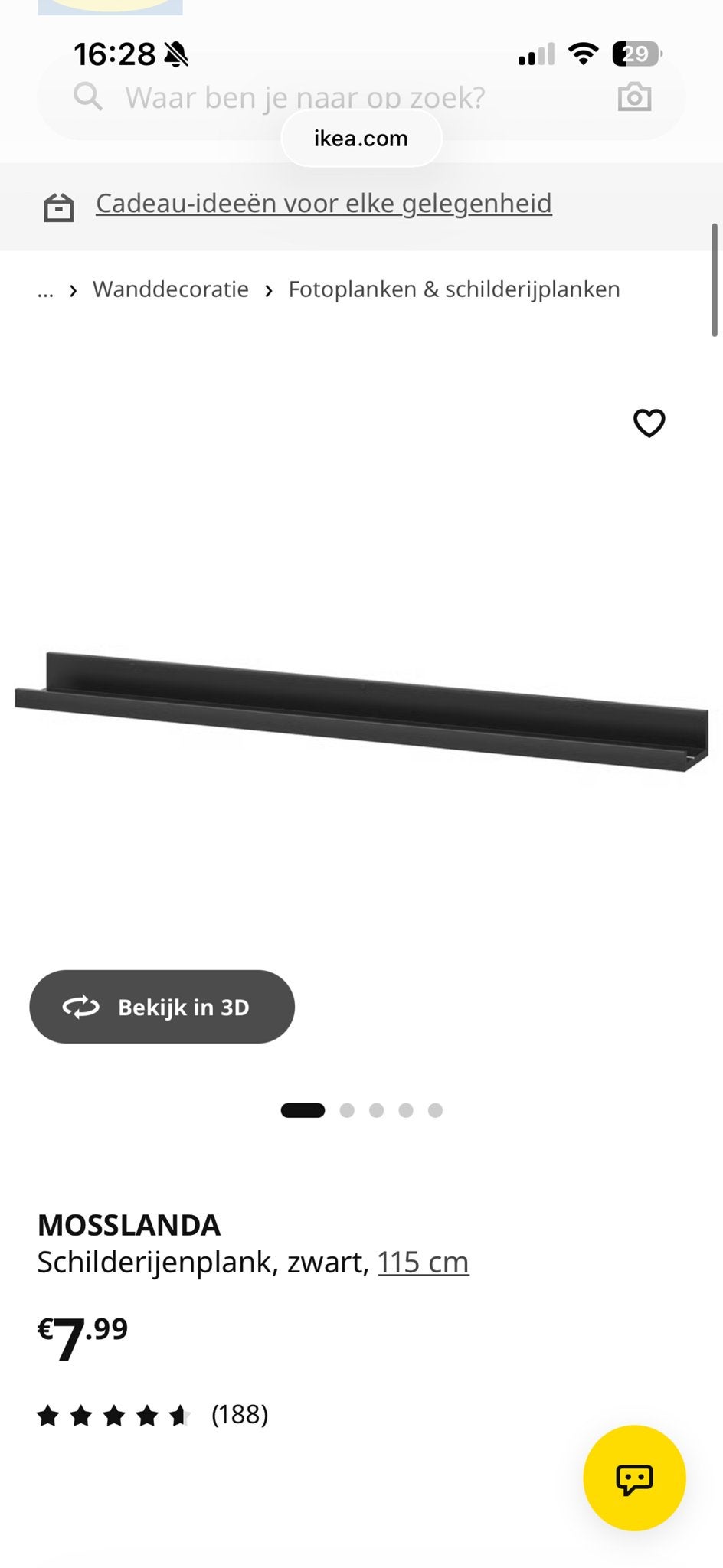 2x IKEA MOSSLANDA Schilderijenplank zwart, 115 cm, Ophalen, Gebruikt