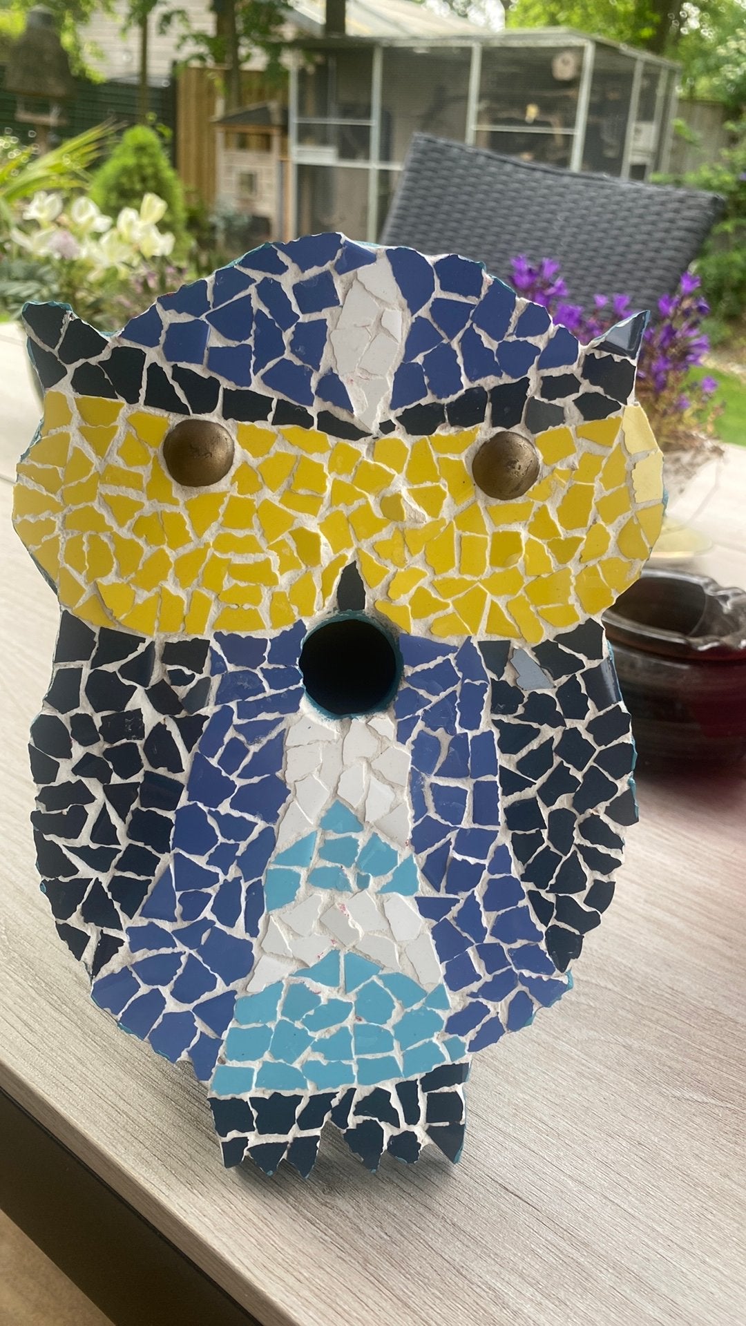 Leuk vogelhuisje mozaïek handgemaakt, Tuin en Terras, Tuinwanddecoratie, Ophalen of Verzenden