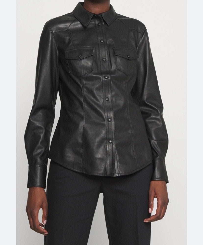Guess leatherlook blouse - Nieuw met prijskaartje - Maat L, Ophalen of Verzenden, Nieuw, Maat 42/44 (L), Zwart