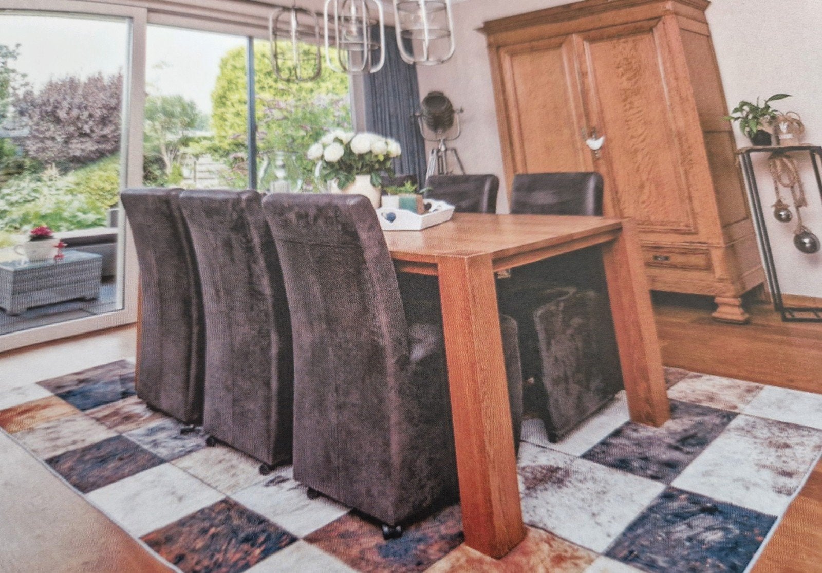 6 eetkamerstoelen met parketwielen - Zo goed als nieuw, Ophalen, Zo goed als nieuw, Vijf, Zes of meer stoelen, Stof