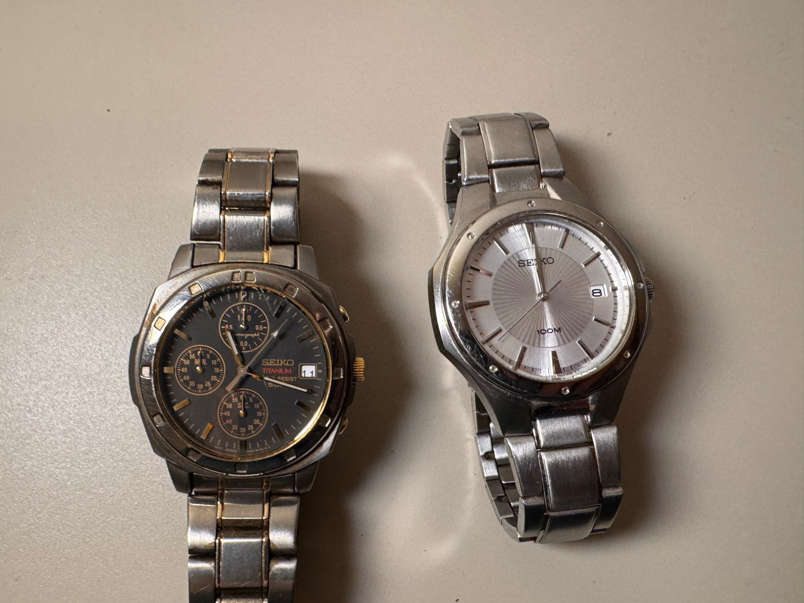 Set van 2 Seiko polshorloges, Seiko, Gebruikt, Staal, Polshorloge