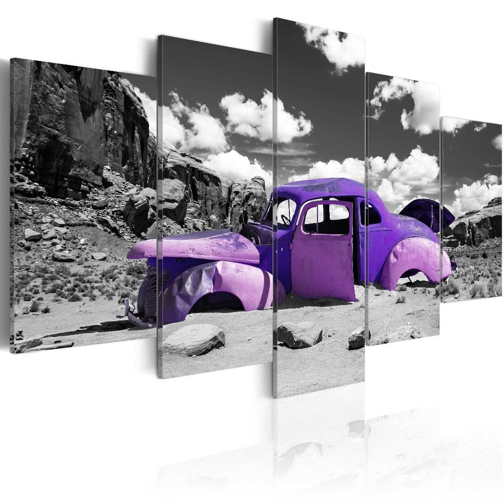 865 Paars Oldtimer Auto 5 Luik Canvas Schilderij 200x100cm, Ophalen of Verzenden, Nieuw, 125 cm of meer, Schilderij