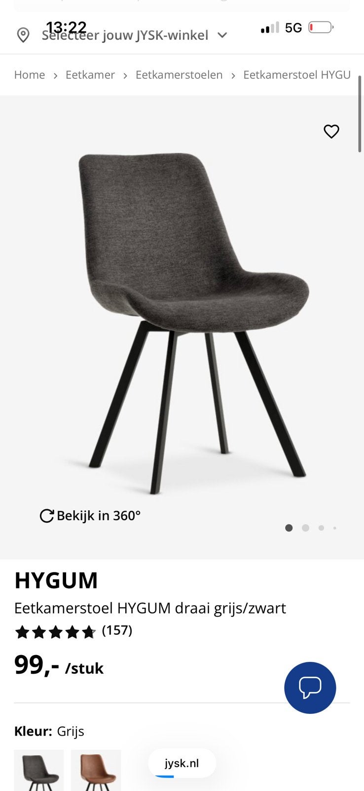 4 rondraai stoelen Jysk, Ophalen, Gebruikt, Grijs, Vier