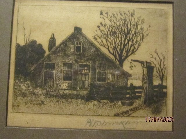 STRONKHORST, (piet Scheen) Mooie Boerd Ets met Pomp buiten, Ophalen of Verzenden