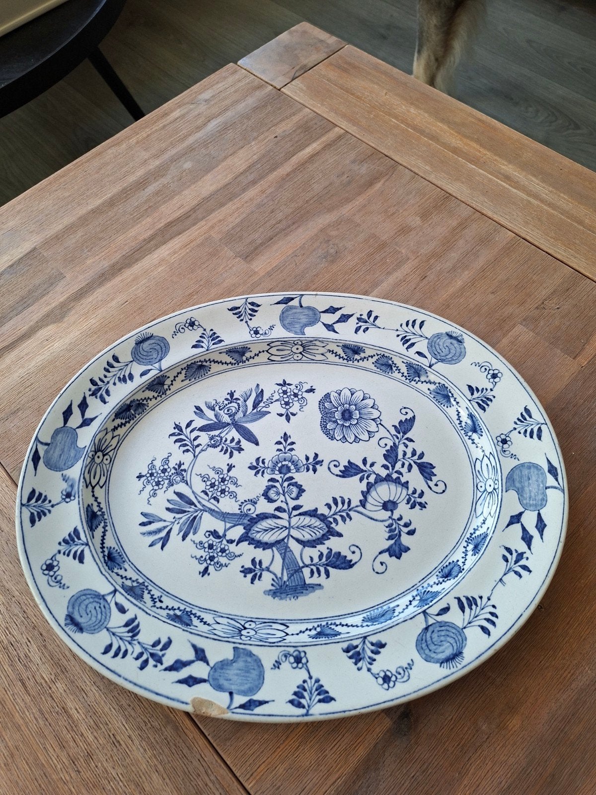 Antieke Blauw-Witte Serveerschaal - Zwiebelmuster, Ophalen of Verzenden