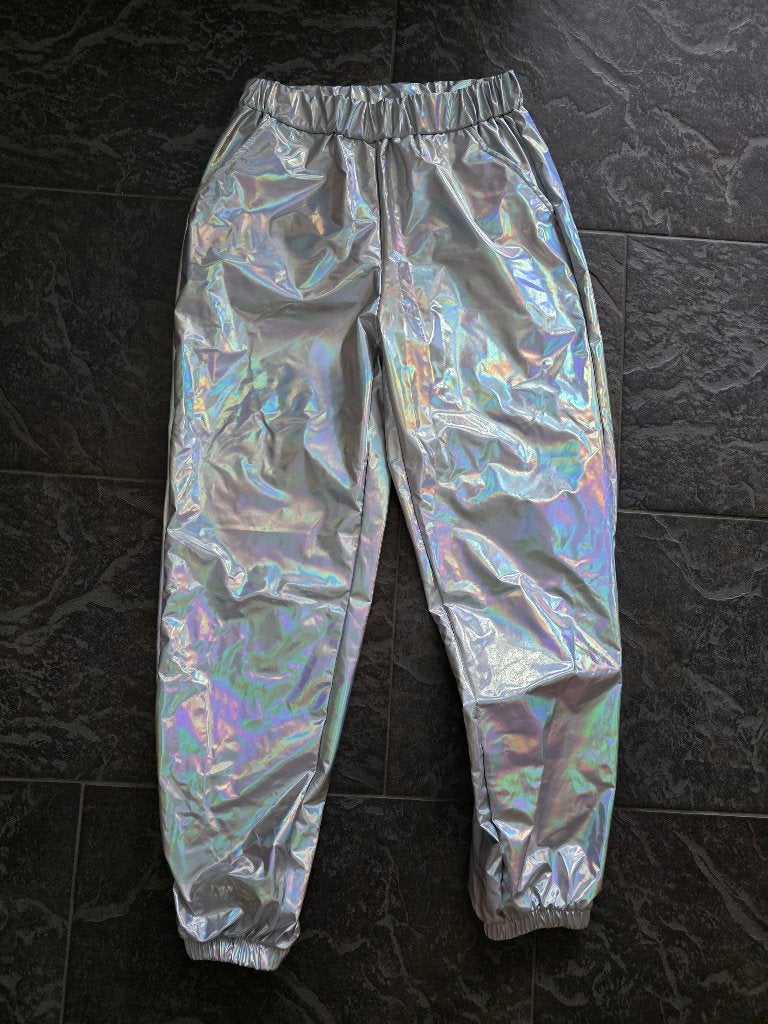 zilver glitter broeken / leggings (12 stuks), Maat 38/40 (M), Carnaval, Ophalen of Verzenden, Zo goed als nieuw
