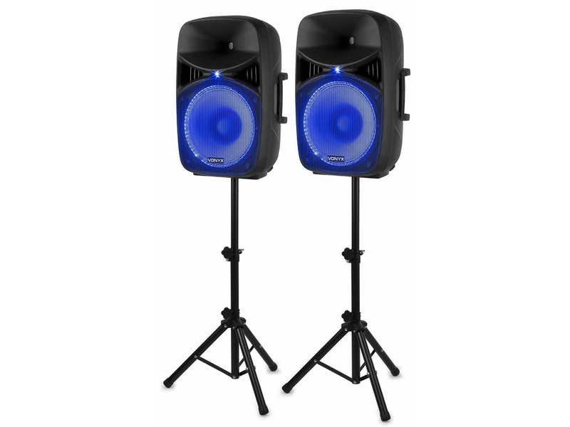 Vonyx VPS152A Actieve Speaker Set 15" met Lichteffecten, Audio, Tv en Foto, Luidsprekers, Inclusief kabels, Party speaker, Nieuw