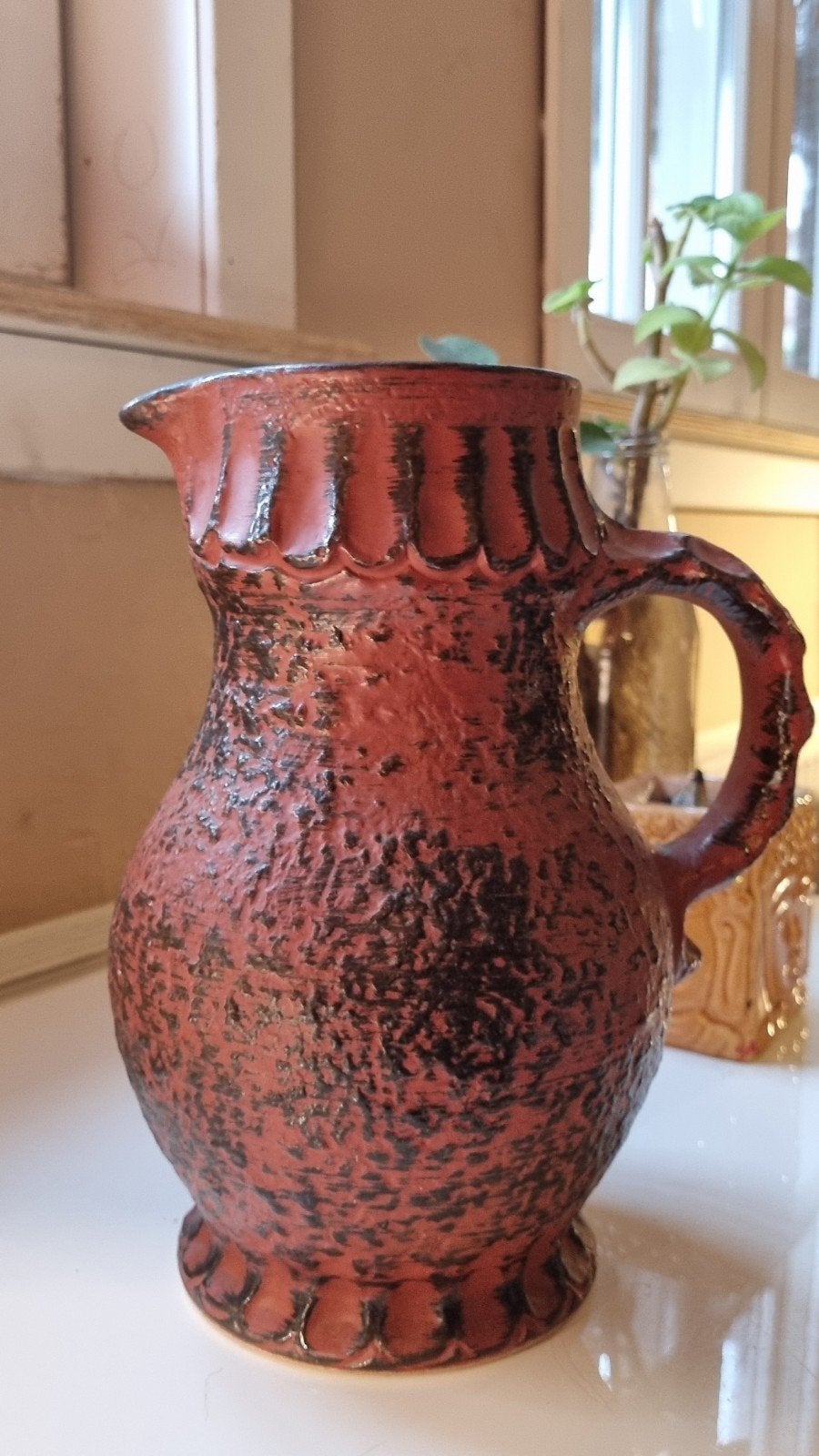 Vintage West Germany Keramiek Kan - Rood/Zwart, Ophalen of Verzenden