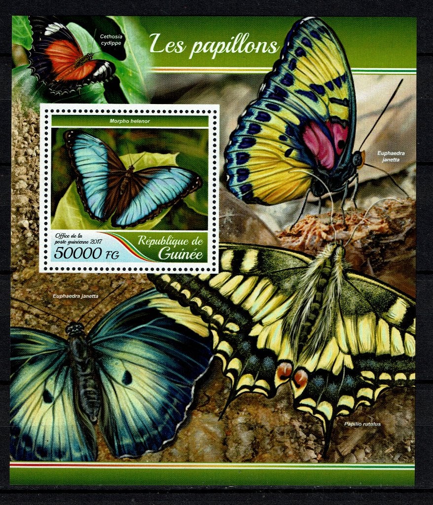 guinee 2017 pf blok vlinders insecten butterflies 1, Ophalen of Verzenden, Postfris, Dier of Natuur