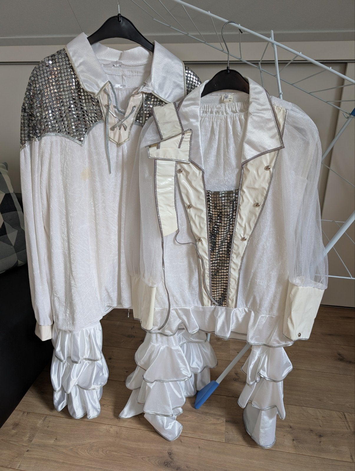 Carnavalskostuum heren en dames wit met zilveren pailletten, Ophalen, Gedragen, Carnaval, Kleding