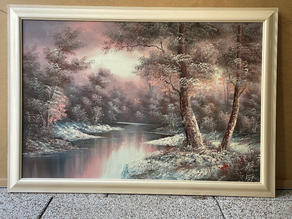 Olieverf schilderij winterlandschap, Antiek en Kunst, Kunst | Schilderijen | Klassiek, Ophalen, Overige stijlen, Doek, Landschap