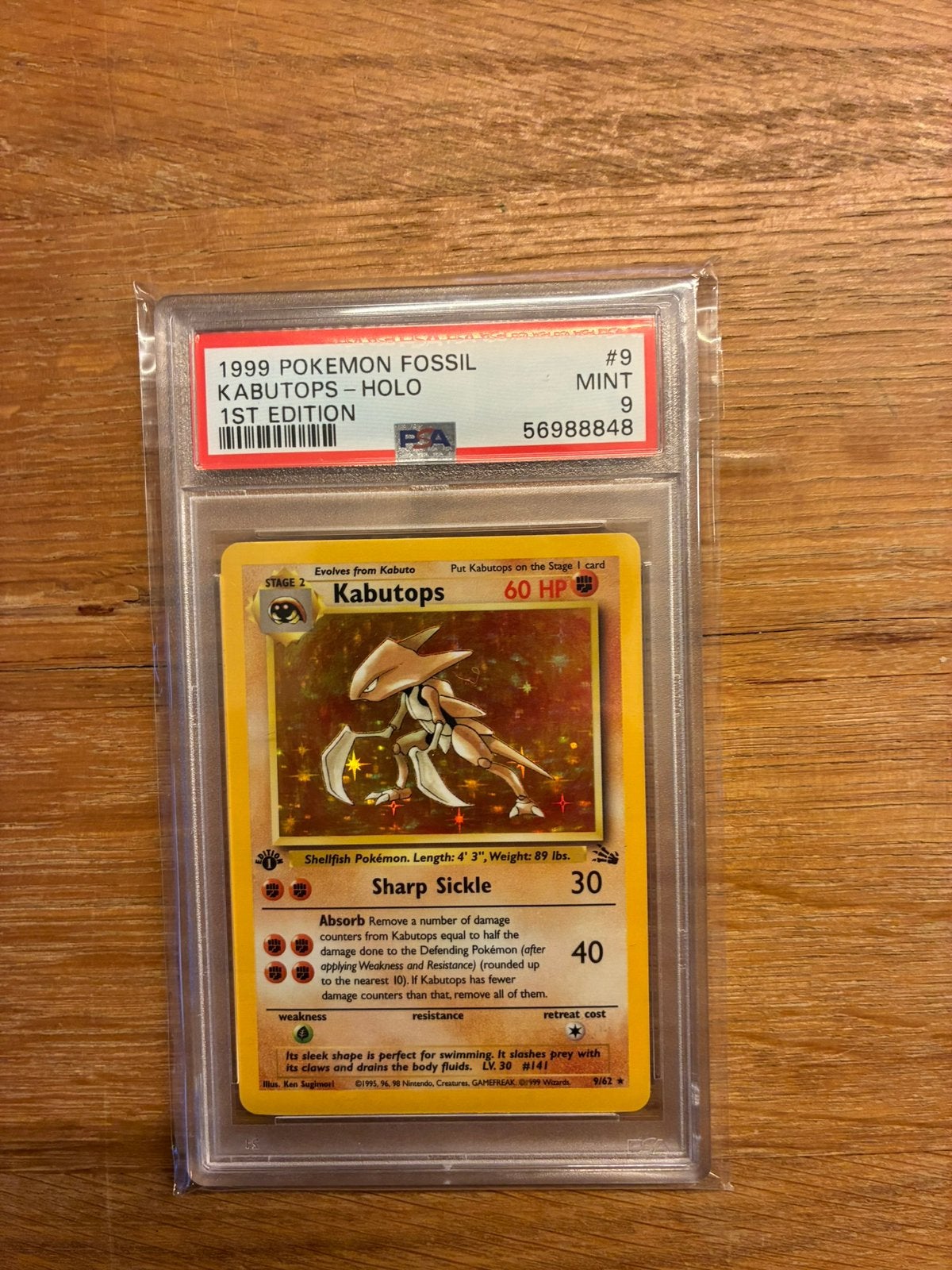 9/62 Kabutops - 1st. Edition - HOLO - PSA 9, Ophalen of Verzenden, Zo goed als nieuw
