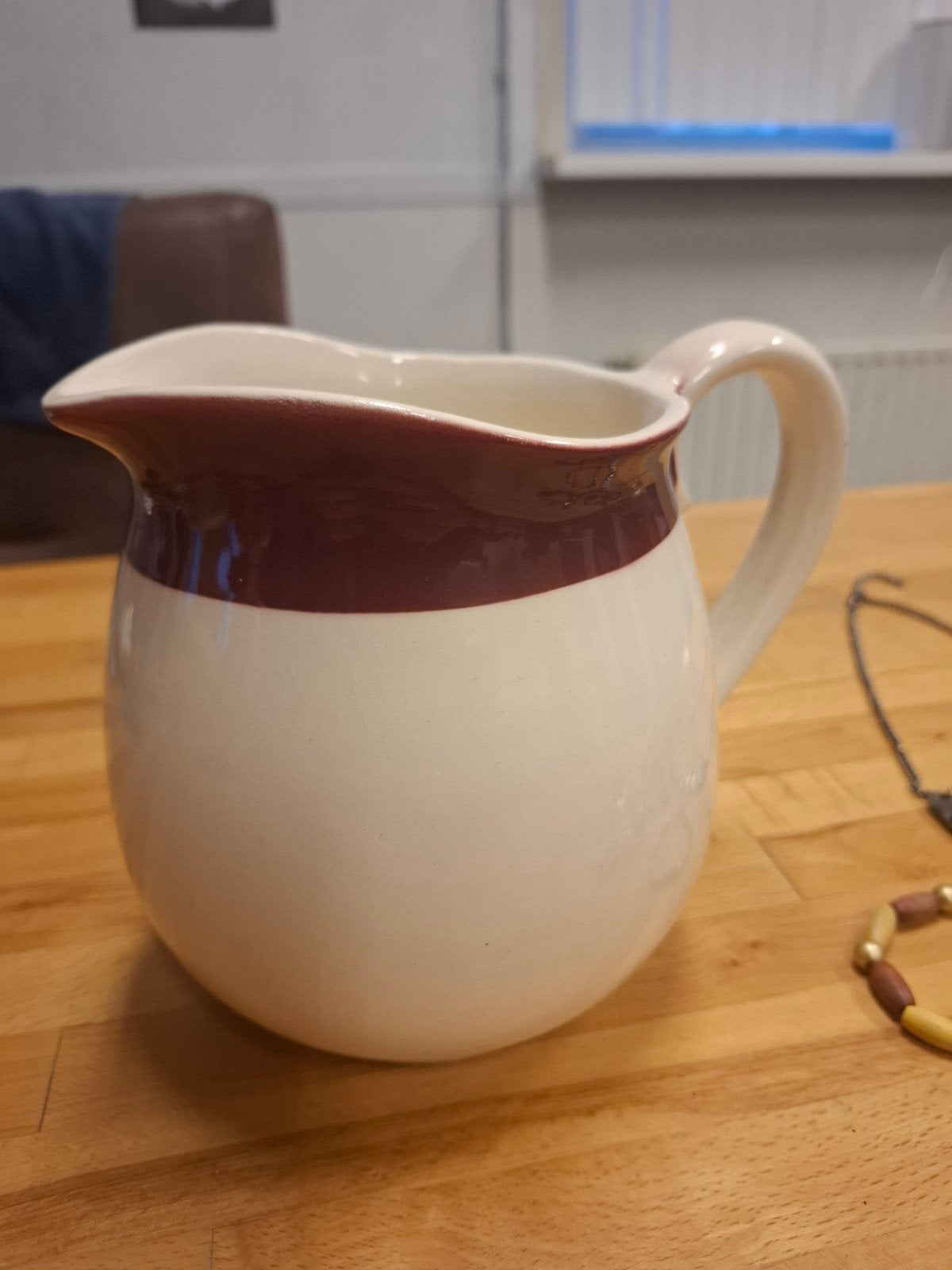 Vintage Steingut Elsterwerda Kruik - Crème/Bordeaux, Ophalen of Verzenden