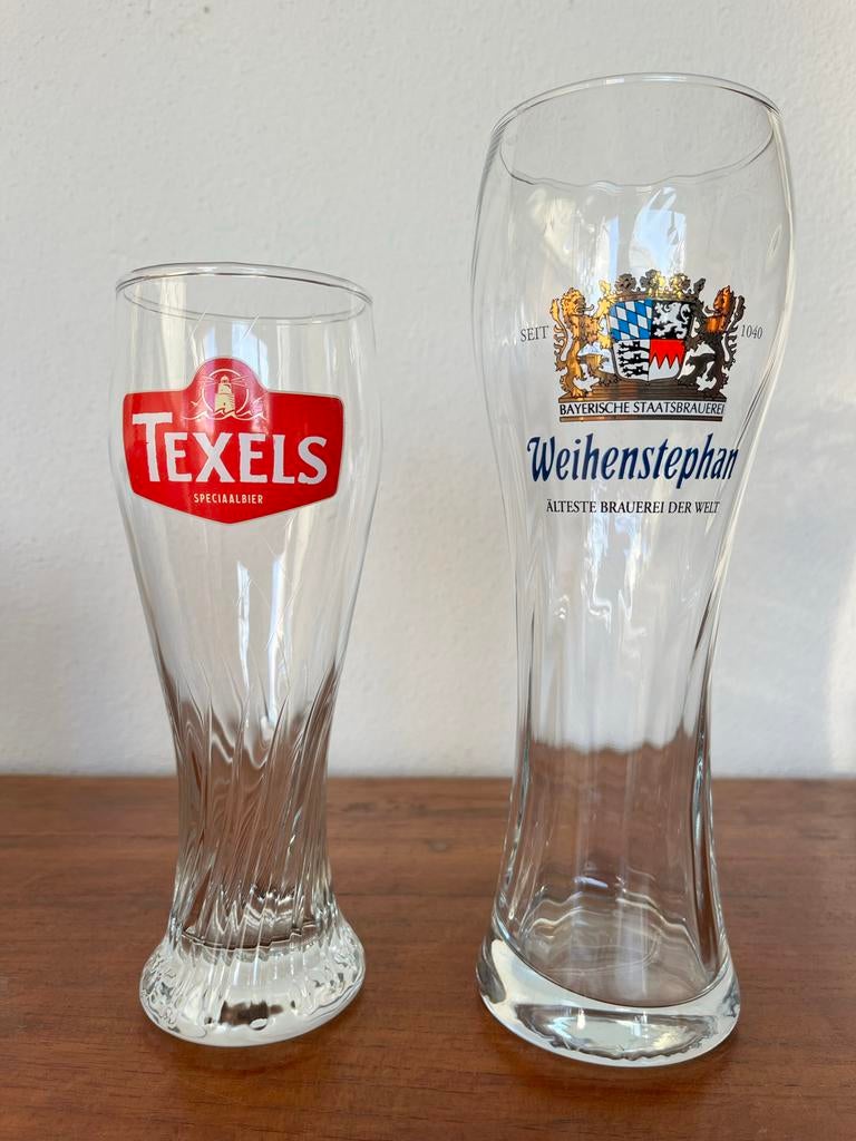 Bierglazen: Texels (0,33 cl) en Weihenstephaner (0,5 l), Ophalen, Glas of Glazen, Nieuw, Glas