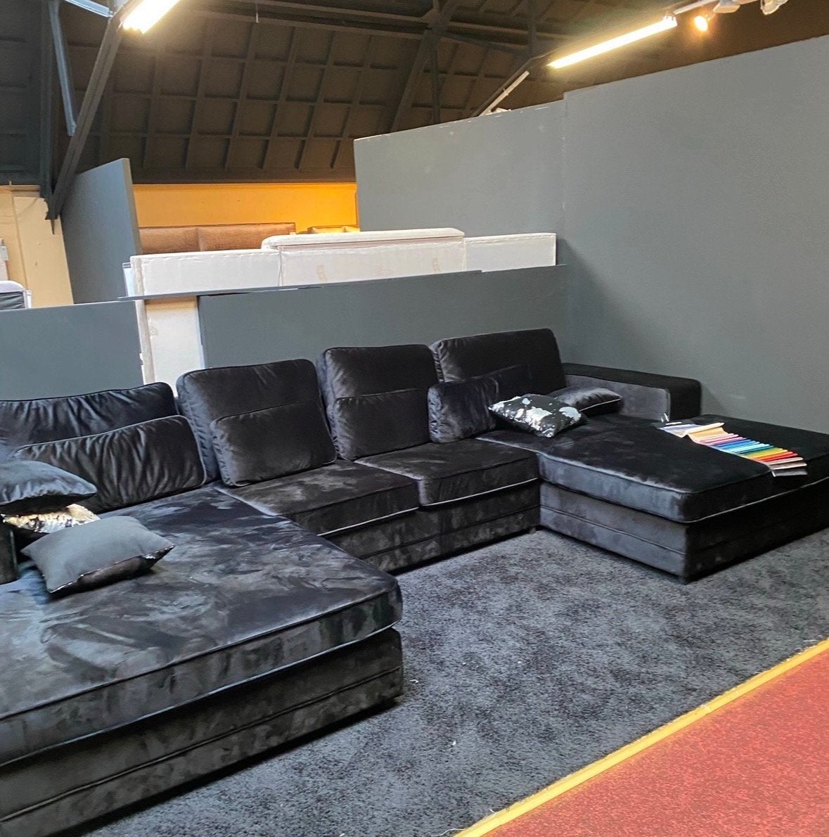 U vormige loungebank Hoekbank Lara L+2+L zwart bank 380 cm, Ophalen, Gebruikt, Stof