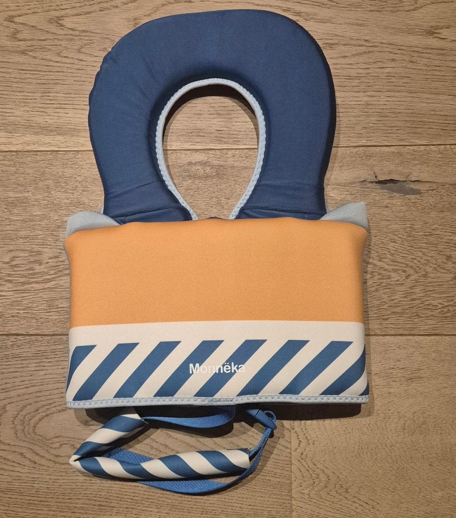 Zwemvest 1-2 jaar Strepen Oranje Blauw 11-15 kg, Watersport en Boten, Watersportkleding, Kind, Verzenden, Nieuw, Monneka