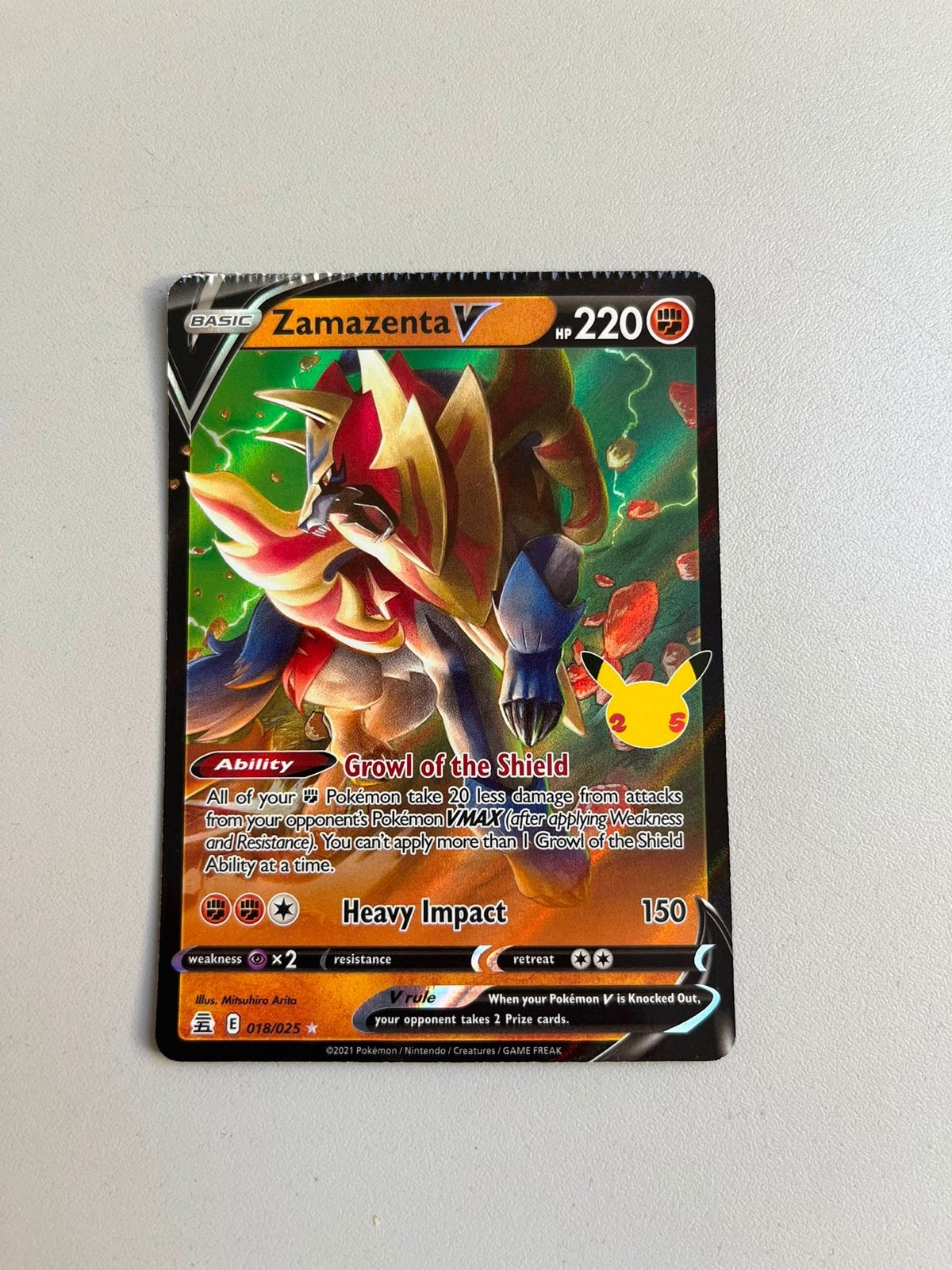 Pokémon Zamazenta V Celebrations Miscut Crimp Error, Ophalen of Verzenden, Nieuw, Losse kaart, Foil