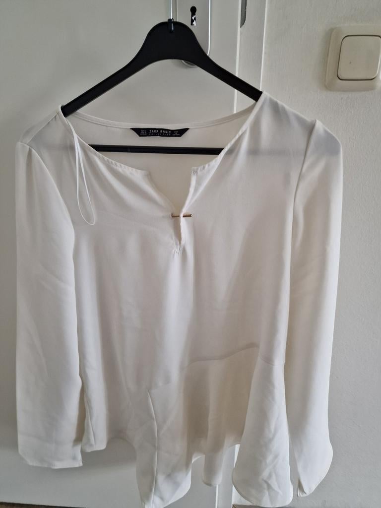 Witte blouse met gouden detail - Zara Basic, Wit, Ophalen of Verzenden, Zo goed als nieuw, Maat 36 (S)