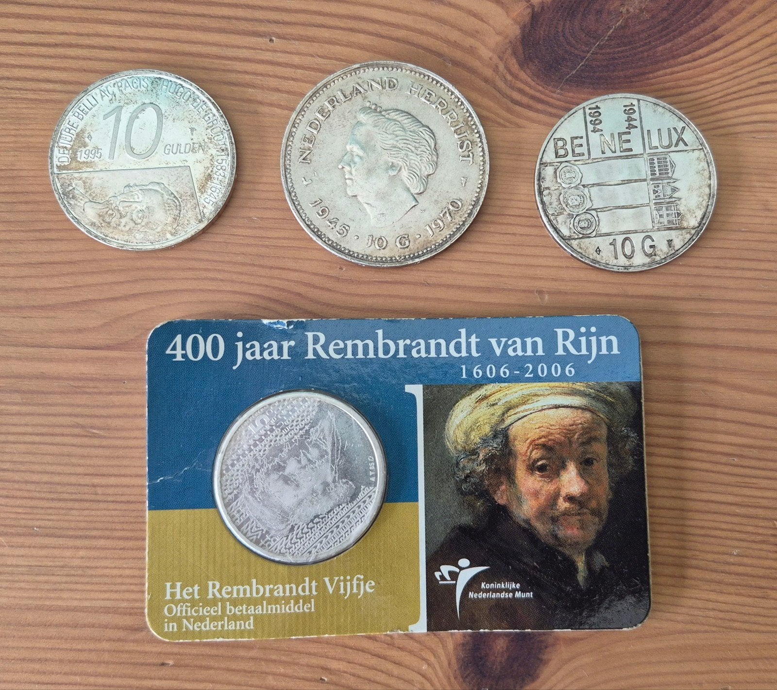 Mooie set Zilveren Munten: Rembrandt Vijfje in Coincard + 3x, Setje, Koningin Beatrix, Zilver, Euro's