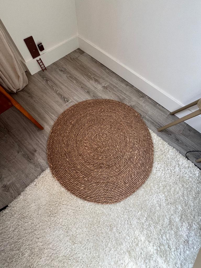 Rieten vloerkleed rond, Ophalen, 50 tot 100 cm, Bruin, Rond