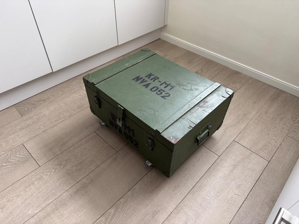 Vintage legerkist / houten militaire opbergkist, Huis en Inrichting, Ophalen, Minder dan 50 cm, Gebruikt, 50 tot 100 cm