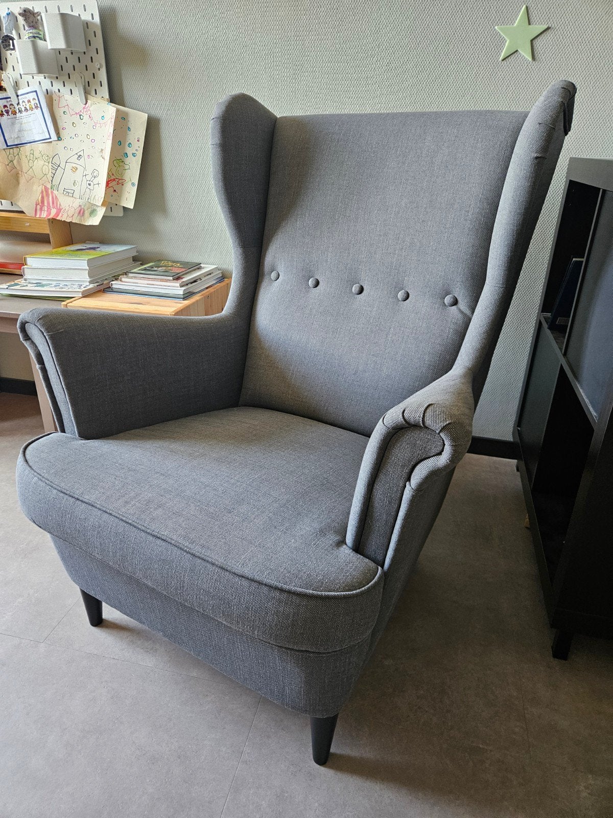 Ikea Strandmon fauteuil grijs, Ophalen, Zo goed als nieuw, Stof