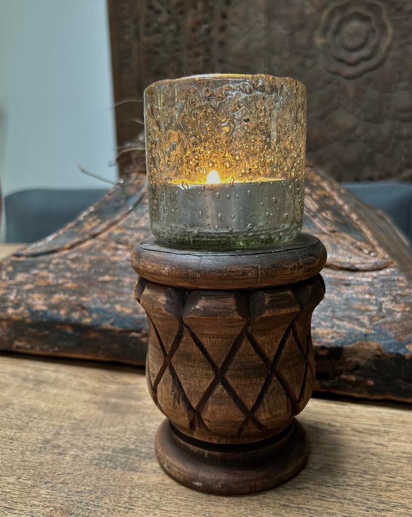 Houten ananas ornament kandelaar zonder glas, Ophalen of Verzenden