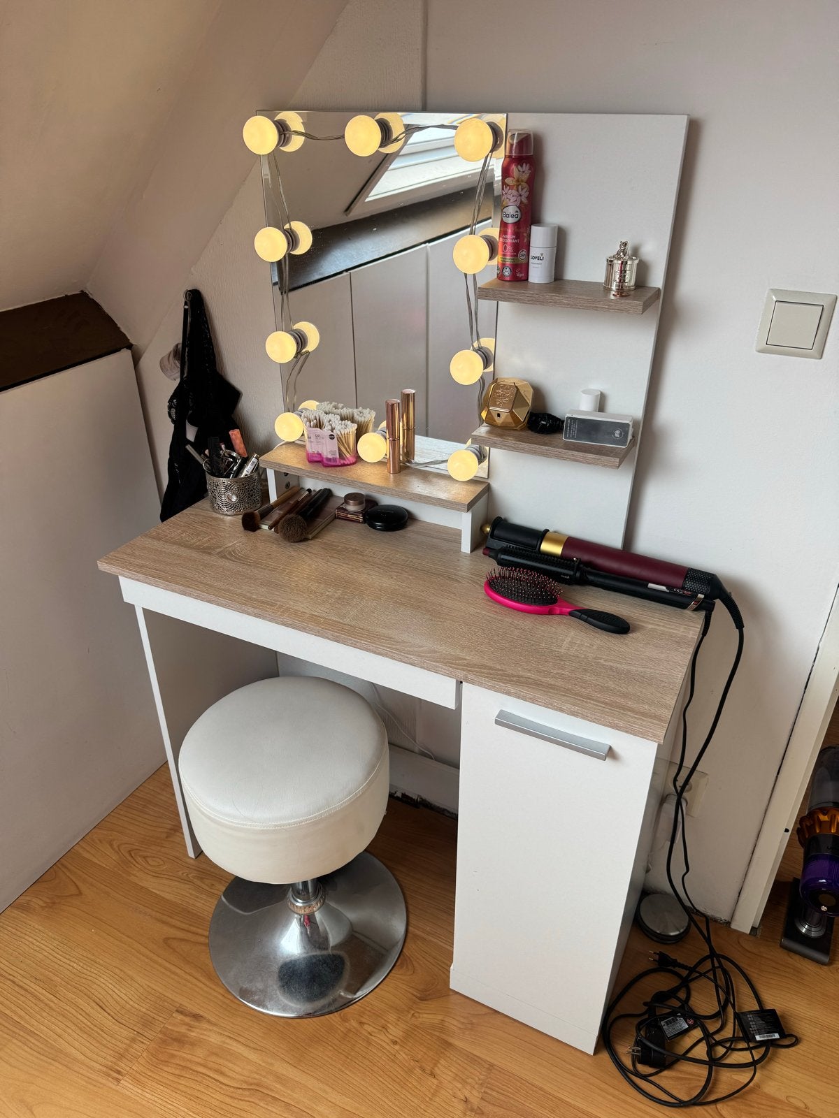 Kaptafel met spiegel en verlichting, Ophalen, Gebruikt, 100 tot 150 cm, 50 tot 100 cm