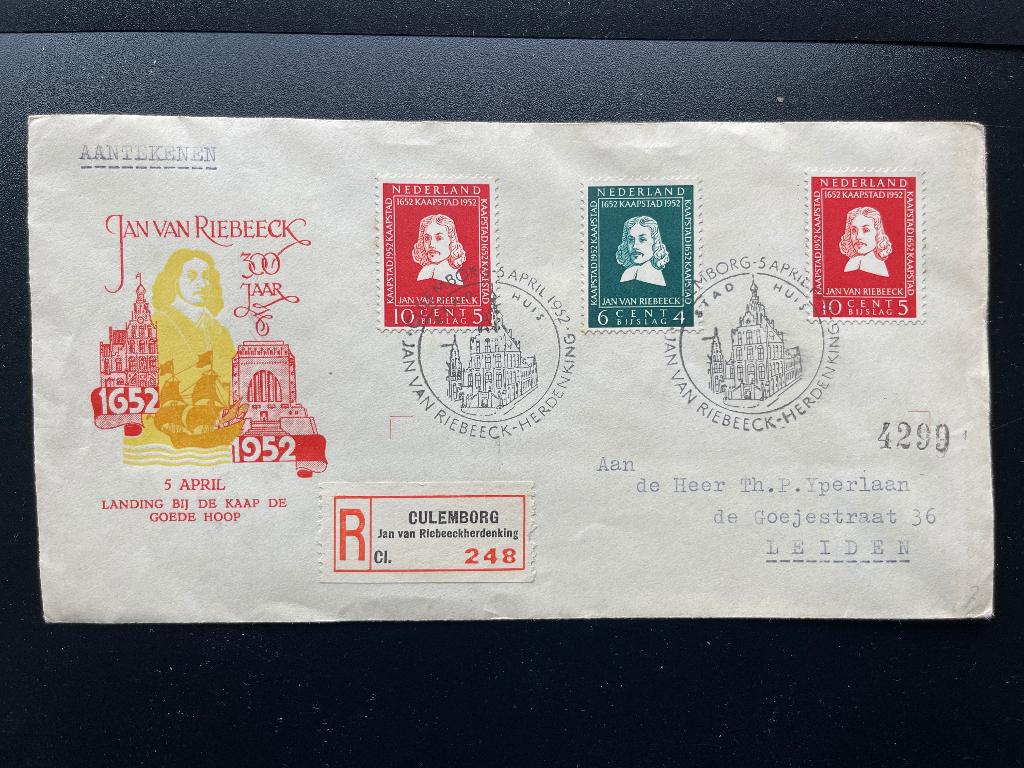 Nederland FDC E7 Jan van Riebeeck apparte Frankering, Ophalen of Verzenden, Na 1940, Gestempeld