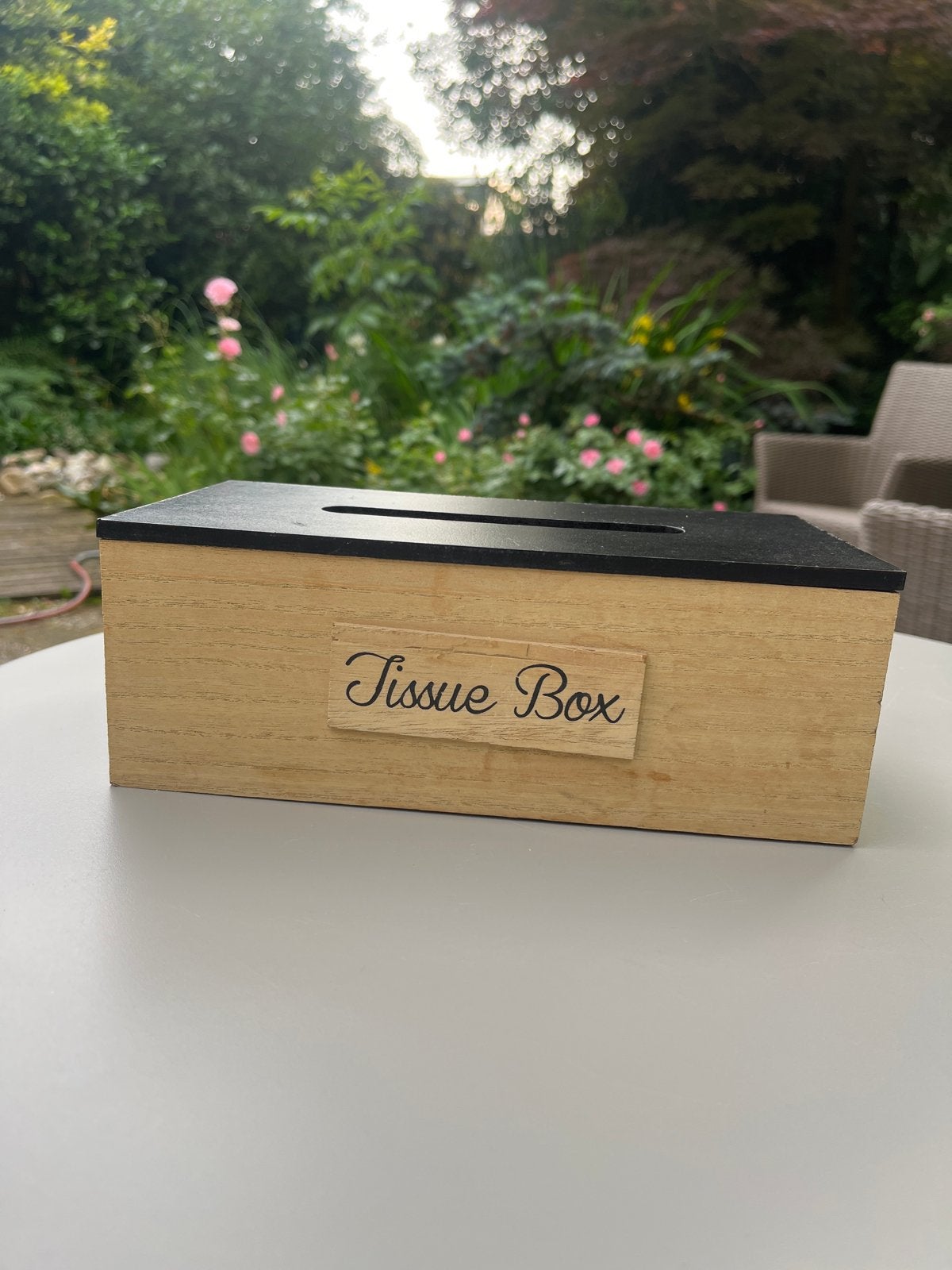 Houten tissue box met zwarte deksel, Hout, Gebruikt, Meerkleurig, Ophalen of Verzenden