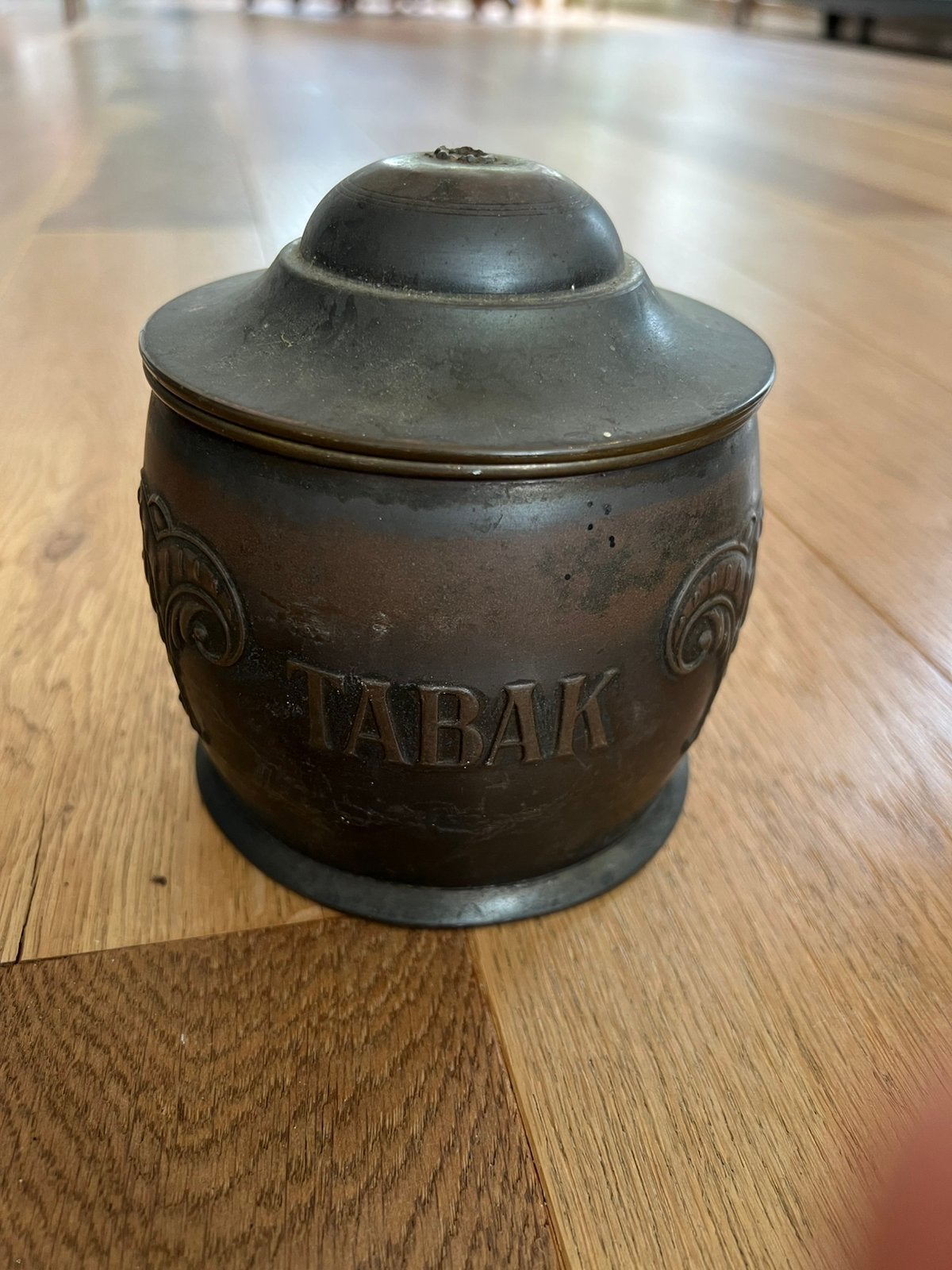 Antieke messing tabakspot met deksel, Ophalen of Verzenden, Koper