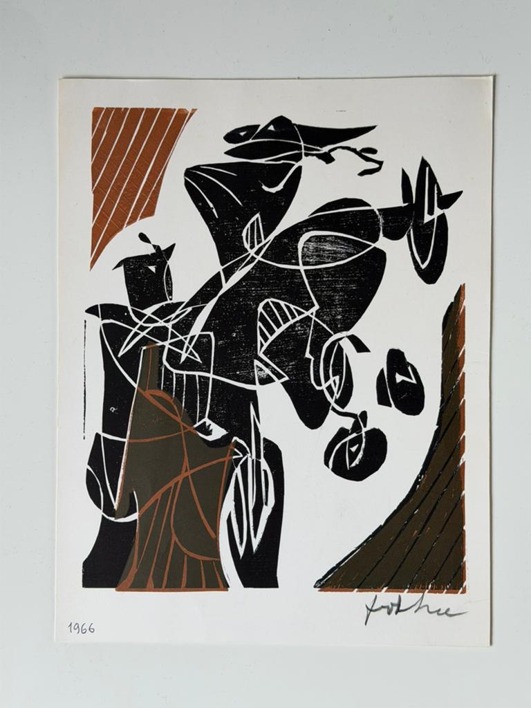Jan van der Zee (de Ploeg) - Linosnede 1966 - Gesigneerd, Antiek en Kunst, Ophalen of Verzenden