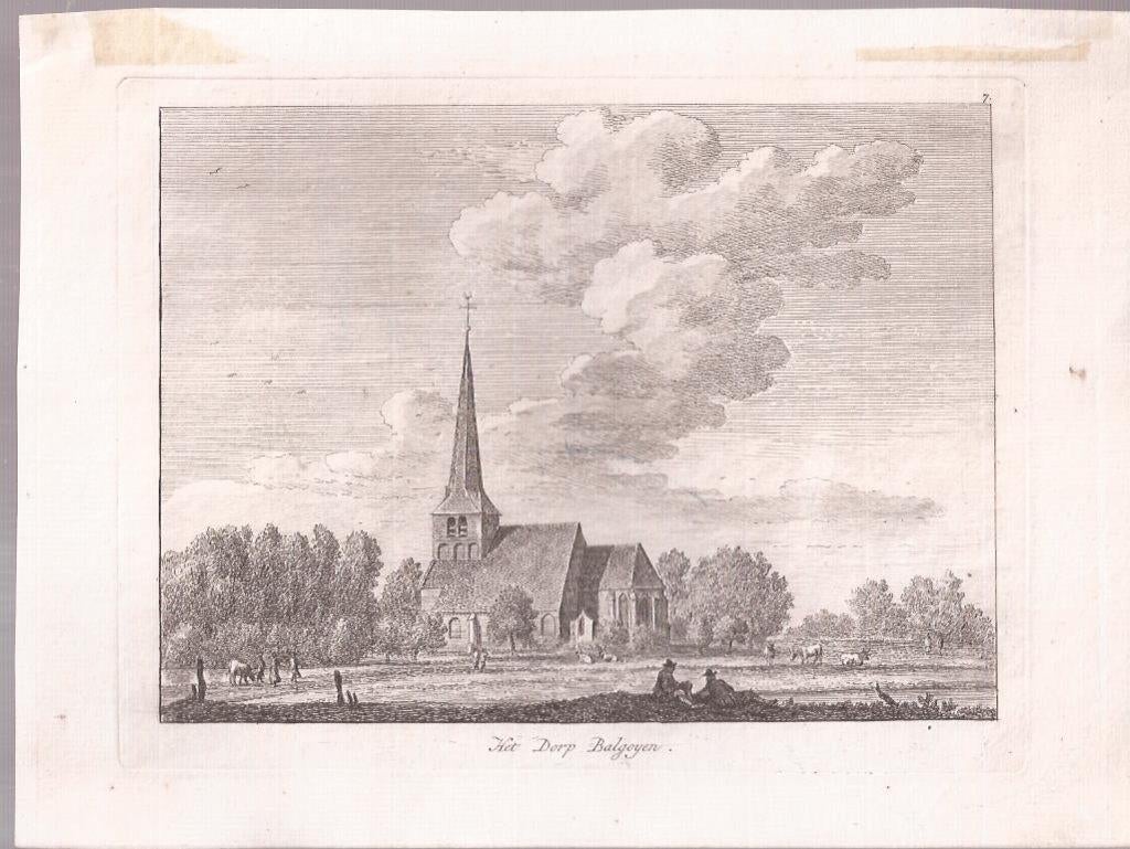 Het Dorp Balgoijen. Kopergravure Balgoij ca. 1750 Balgoy, Antiek en Kunst, Kunst | Etsen en Gravures, Stadsgezicht, Ophalen of Verzenden