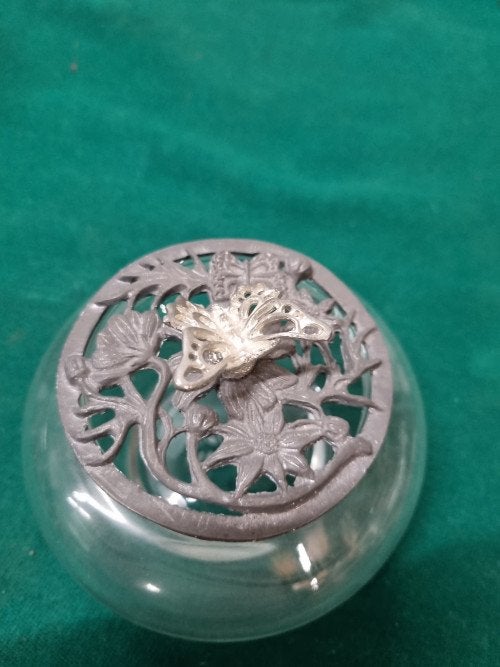 Potpourri vintage glas potje met vlinder, Ophalen of Verzenden, 'T Olde Gre-j, Info@toldegrej.nl, Endepoelstraat 20f Didam