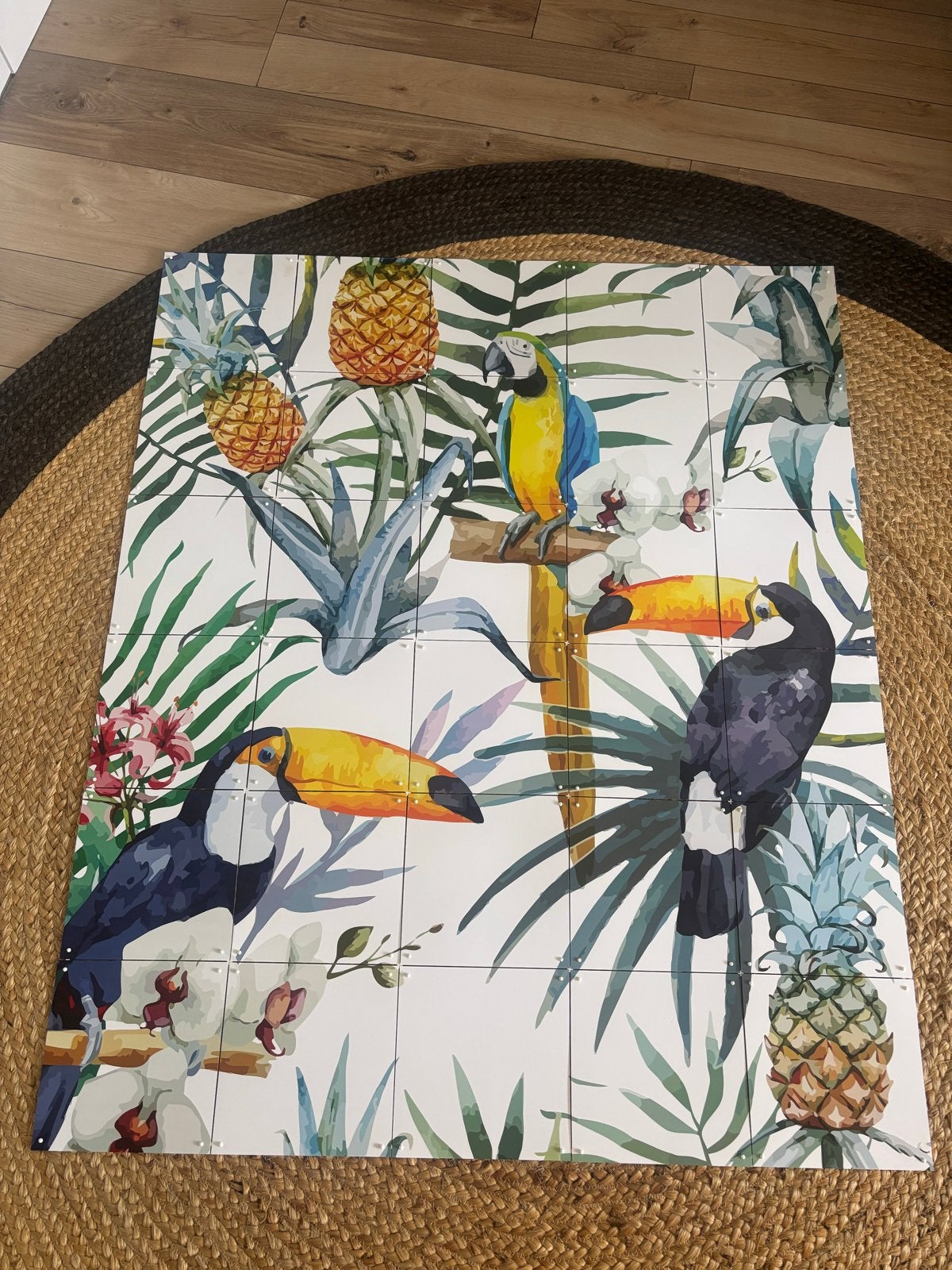 Jungle IXXI wanddecoratie met papegaaien en ananassen, Gebruikt, Ophalen of Verzenden, Print, 75 tot 100 cm
